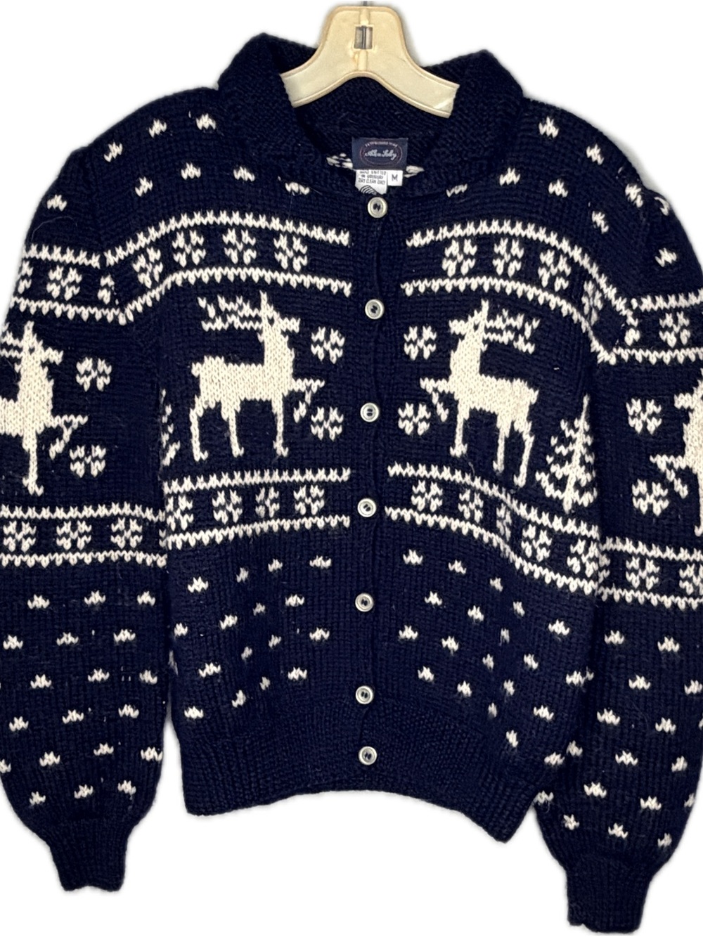 Allen Solly Pure New Wool Hand Knitted Navy Cardigan Sweater